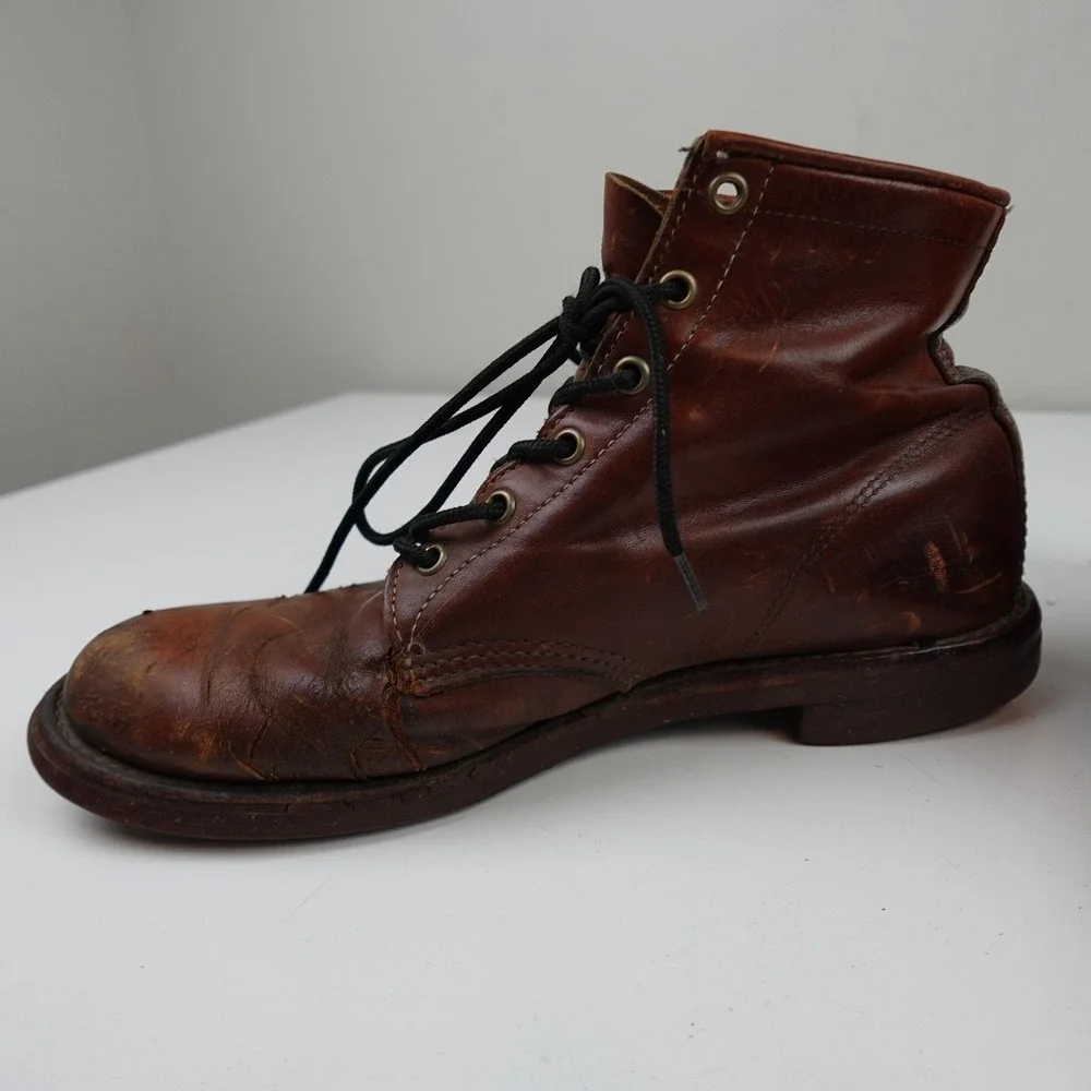 Chippewa Boots Mens Size 8 Brown Leather Combat Ankle Lace Up Vibram Work